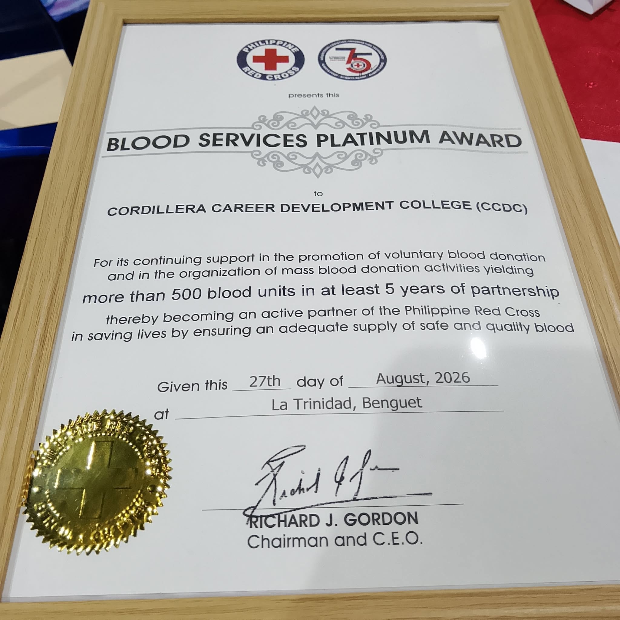 CCDC Receives Prestigious Platinum Award at 2026 Blood Donors Month Recognition