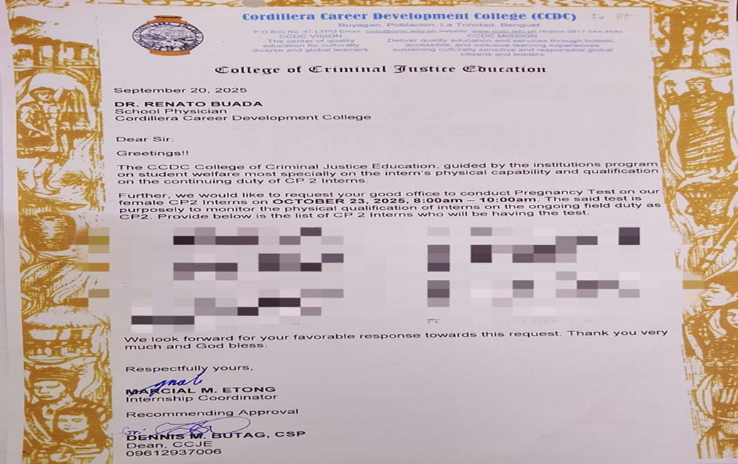 CCDC Conducts Pregnancy Testing for Female Fourth-Year BS CriminologyInterns to Support Health and Field Duty Readiness